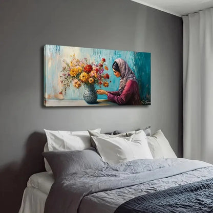 Elegant Woman Arranging Flower Wall Art Canvas Office Home Room Framed 120x60cm