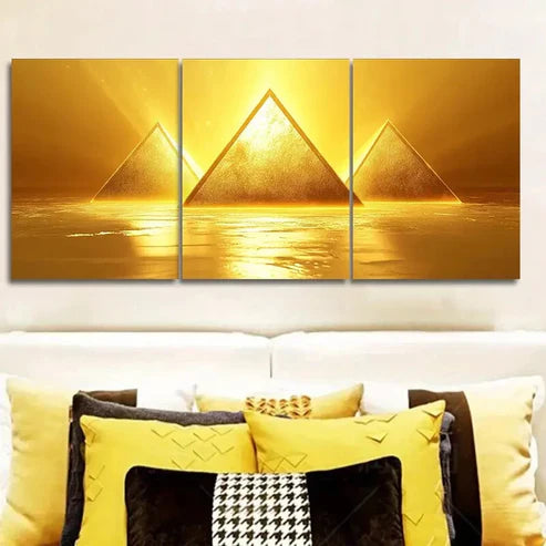 3pcs A glowing yellow triangle Wall Art Set Canvas Unframed - High Quality Print 100% Australian Made Wall Canvas - Bella Home Decor