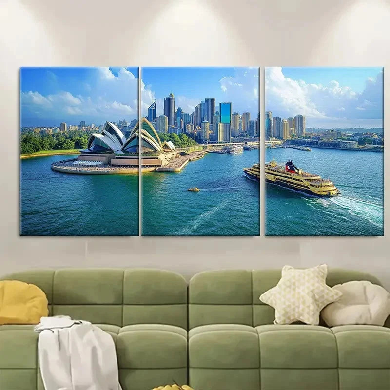 3pcs Sydney in Motion Wall Art Set Canvas Framed 50x70cm - High Quality Print 100% Australian Made Wall Canvas Ready to Hang