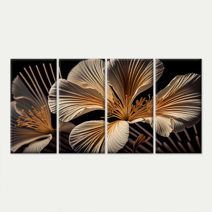 4pcs Elegant Gold and White Floral Wall Art Canvas Framed 45x80cm - High Quality Print 100% Australian Made Wall Canvas Ready to Hang