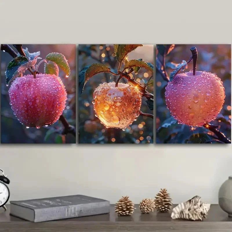 3pcs Modern Contemporary Apple Wall Art Set Canvas Framed 50x70cm - High Quality Print 100% Australian Made Wall Canvas Ready to Hang
