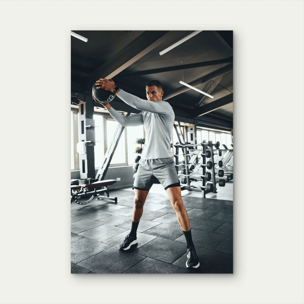 Male Medicine Ball Gym Workout 5mm thick Plastic Poster Ready to Hang 90x60cm
