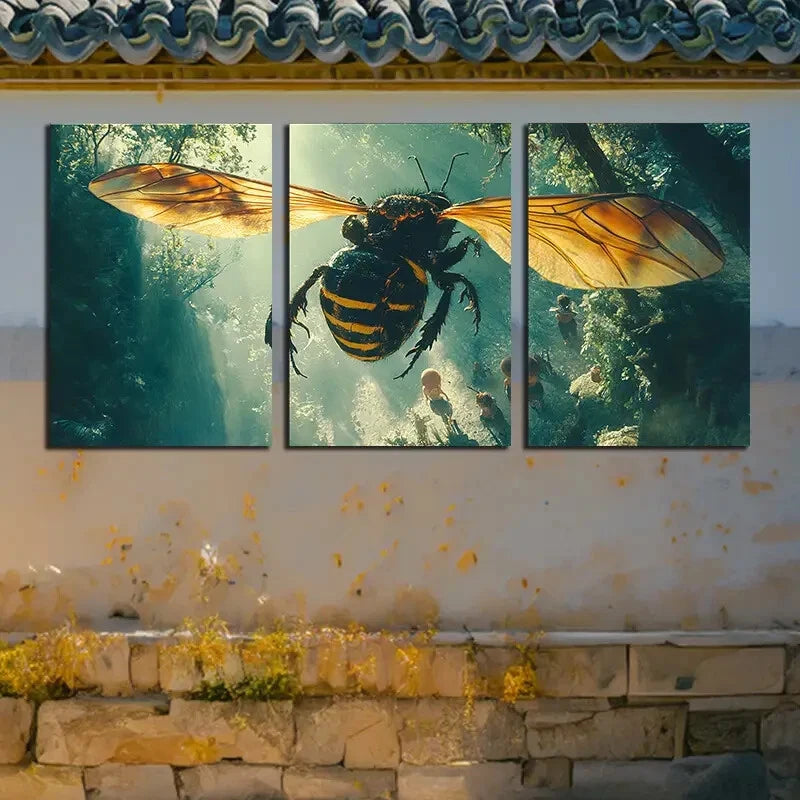 3pcs Wasps Hovering in The Forest Metal Print Ready to Hang Art - Bella Home Decor