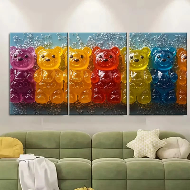 3pcs Colorful Jelly Bears Metal Print Ready to Hang Art - Bella Home Decor