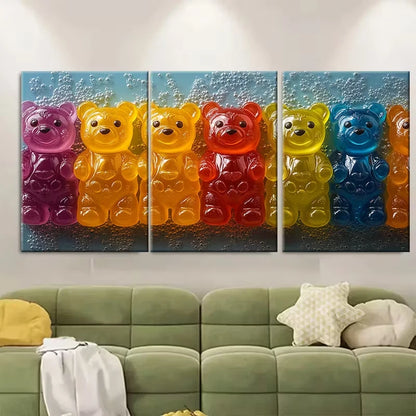 3pcs Colorful Jelly Bears Metal Print Ready to Hang Art - Bella Home Decor