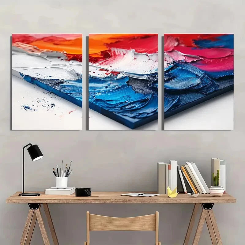 3pcs Abstract Visual Art Red Blue Art Colorful Metal Print Ready to Hang Art - Bella Home Decor