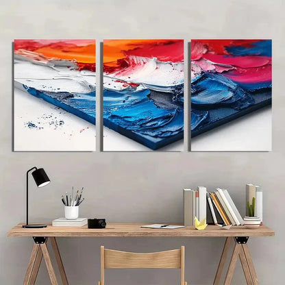3pcs Abstract Visual Art Red Blue Art Colorful Metal Print Ready to Hang Art - Bella Home Decor