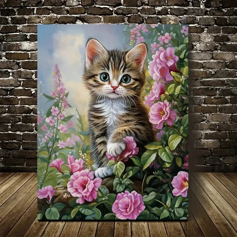 Beautiful Adorable Tabby Kitten with Flowers 40x60cm Metal Print Ready to Hang - Bella Home Decor