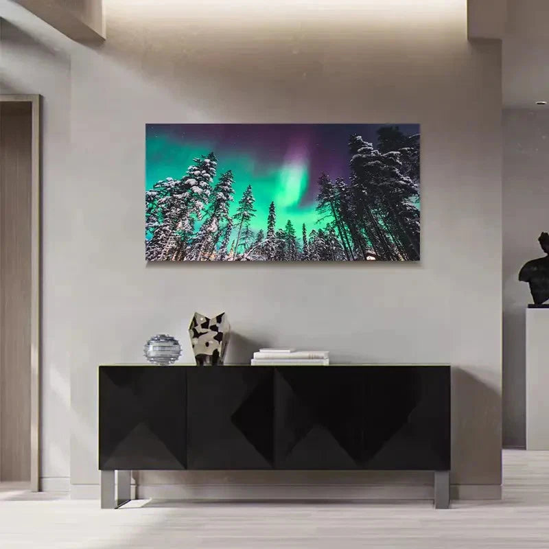 Fantasy Northern Lights & Snowy Wall Art Canvas Office Home Room Framed 120x60cm - Bella Home Decor