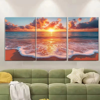 3pcs Serene Golden Sunset Ocean Metal Print Ready to Hang Art