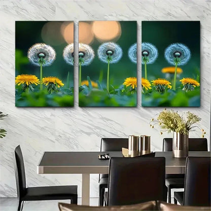 3pcs Grassy Green Meadow Dandelions Perfect Wall Art Set Canvas Framed 50x70cm - High Quality Print 100% Australian Made Wall Canvas Ready to Hang