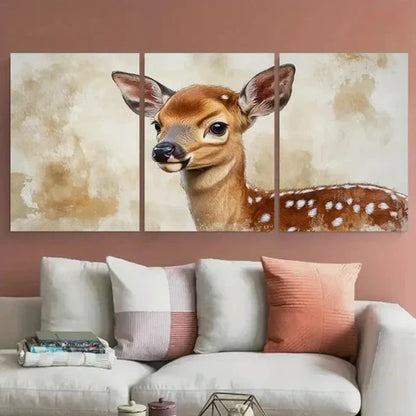 3pcs Young Baby Deer Fawn Illustration Wall Art Set Canvas Unframed - High Quality Print 100% Australian Made Wall Canvas