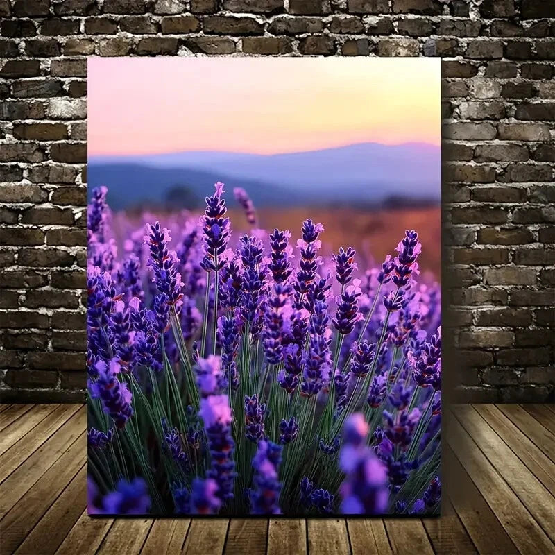 Vibrant Purple Flowers & Sunset Landscape Painting 40x60cm Metal Print Ready to Hang - Bella Home Decor
