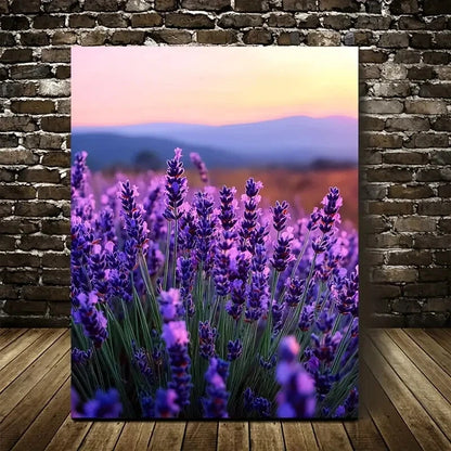 Vibrant Purple Flowers & Sunset Landscape Painting 40x60cm Metal Print Ready to Hang - Bella Home Decor
