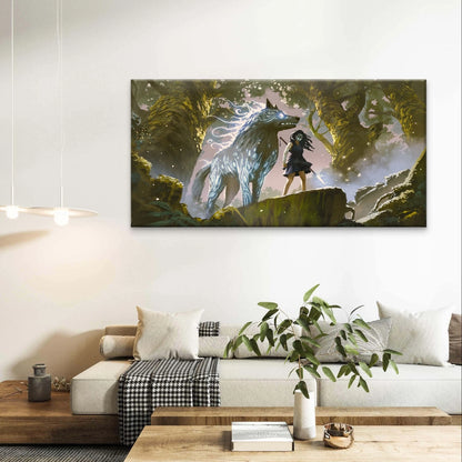 Fantasy Warrior Girl With Wolf Wall Art Canvas Office Home Framed 120x60cm