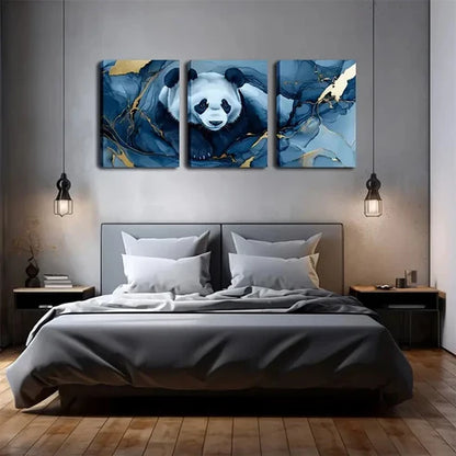 3pcs Panda Blue Golden Marble Abstract Perfect Wall Art Canvas Unframed - High Quality Print 100% Australian Made Wall Canvas