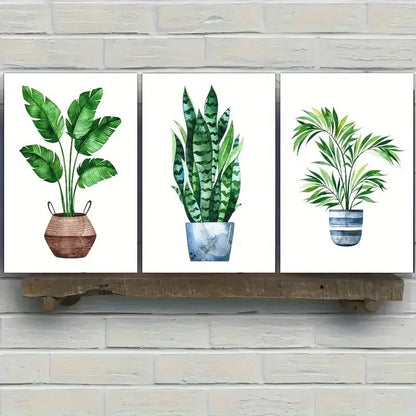 3pcs Botanical Art Potted Plant Poster Dormitory Metal Print Ready to Hang Art