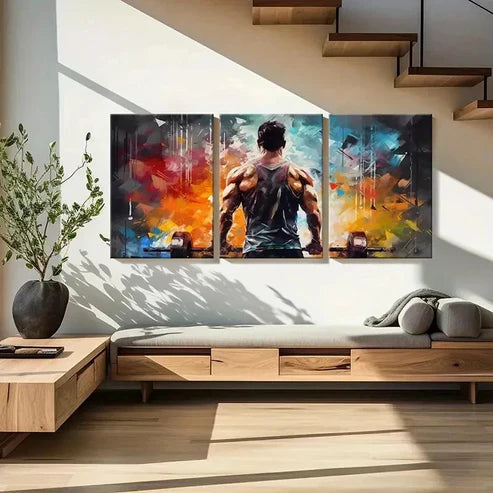 3pcs Weightlifting & Muscular Man Wall Art Set Canvas Unframed - High Quality Print 100% Australian Made Wall Canvas
