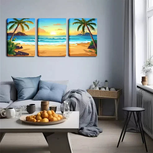 3pcs Blue Water, Romantic Beach Wall Art Canvas Unframed - High Quality Print 100% Australian Made Wall Canvas - Bella Home Decor