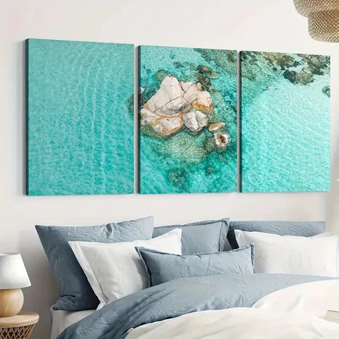 3pcs Beach Ocean Classic Paintings Stone Modern Style Wall Art Set Canvas Unframed - High Quality Print 100% Australian Made Wall Canvas - Bella Home Decor