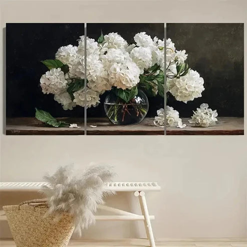 3pcs Moody Hydrangea Elegance Dark Academia Wall Art Set Canvas Unframed - High Quality Print 100% Australian Made Wall Canvas - Bella Home Decor
