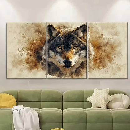 3pcs Rustic Watercolor Wolf Metal Print Ready to Hang Art