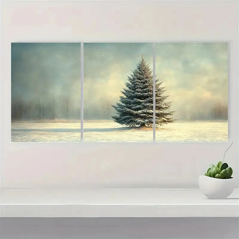 3pcs Moody Christmas Vintage Christmas Tree Print Metal Print Ready to Hang Art - Bella Home Decor
