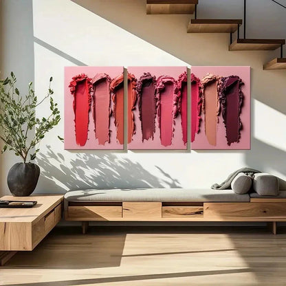 3pcs Lipstick Swatches Vibrant Colors Elegant Metal Print Ready to Hang Art - Bella Home Decor