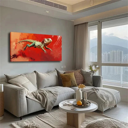 Dynamic Lizard Flight Vibrant Wall Art Canvas Office Home Room Framed 120x60cm - Bella Home Decor