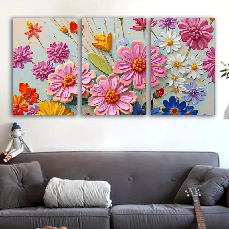 3pcs Vibrant Floral Abstract Wall Art Set Canvas Framed 60x90cm - High Quality Print 100% Australian Made Wall Canvas Ready to Hang