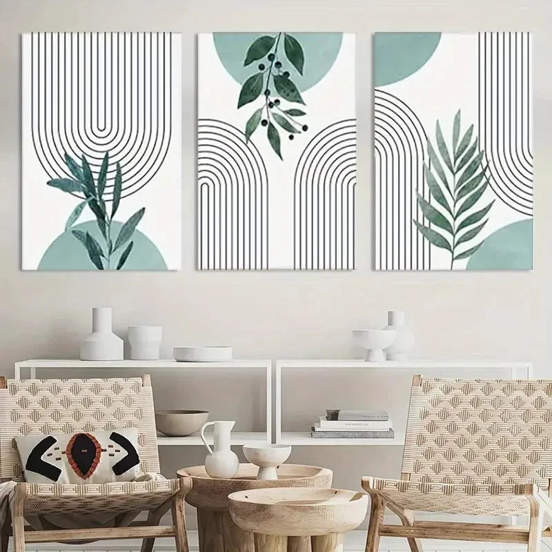 3pcs Painting Sage Green Wall Art Botanical Metal Print Ready to Hang Art - Bella Home Decor
