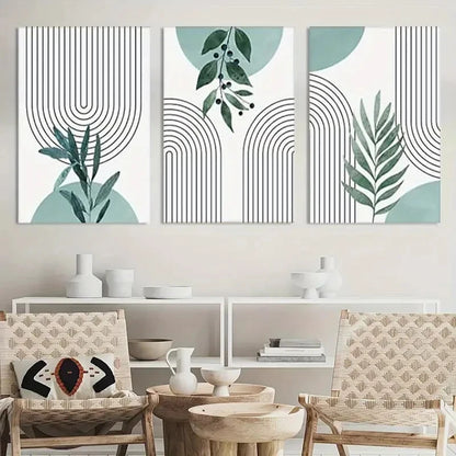 3pcs Painting Sage Green Wall Art Botanical Metal Print Ready to Hang Art - Bella Home Decor