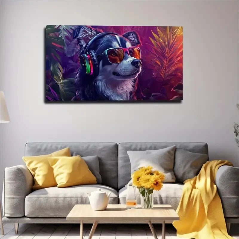 Colorful Headphones & Glasses Wall Art Canvas Office Home Room Framed 120x60cm