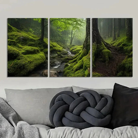 3pcs Enchanted Woodland Scene with Misty Stream Wall Art Set Canvas Framed 40x60cm - High Quality Print 100% Australian Made Wall Canvas Ready to Hang