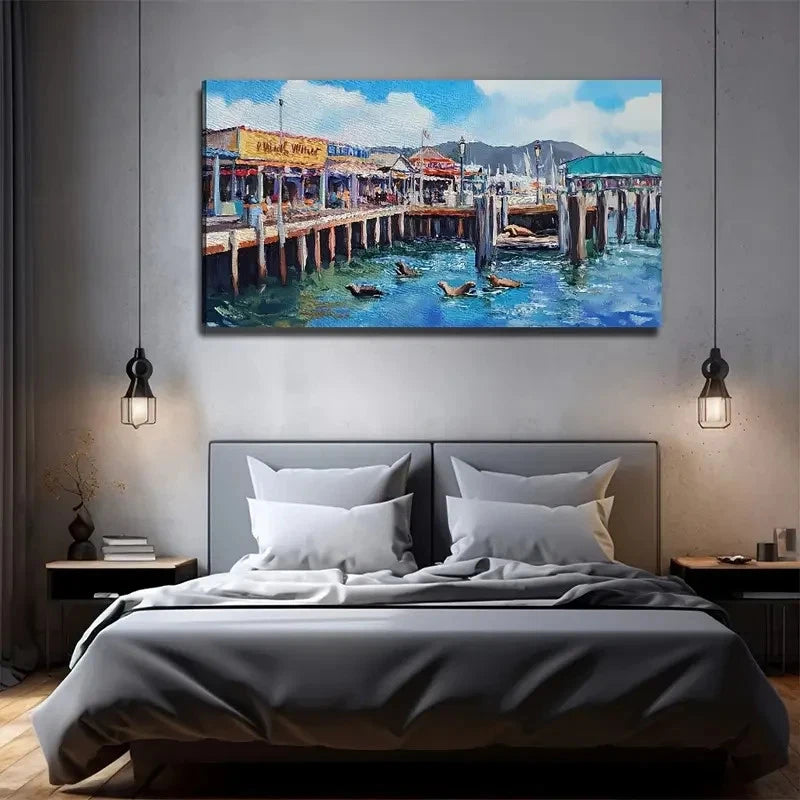 Sea View Decoration Wall Art Canvas Office Home Room Framed 120x60cm