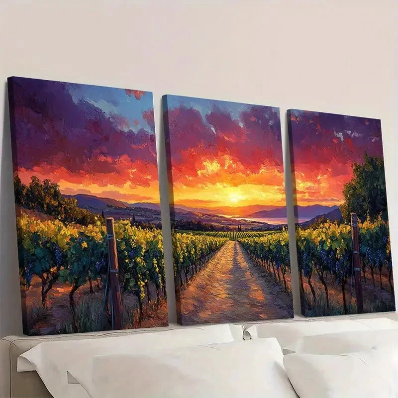 3pcs Pastel Sunset Vineyard Art Print OL  Wall Art Set Canvas Framed 40x60cm - High Quality Print 100% Australian Made Wall Canvas Ready to Hang