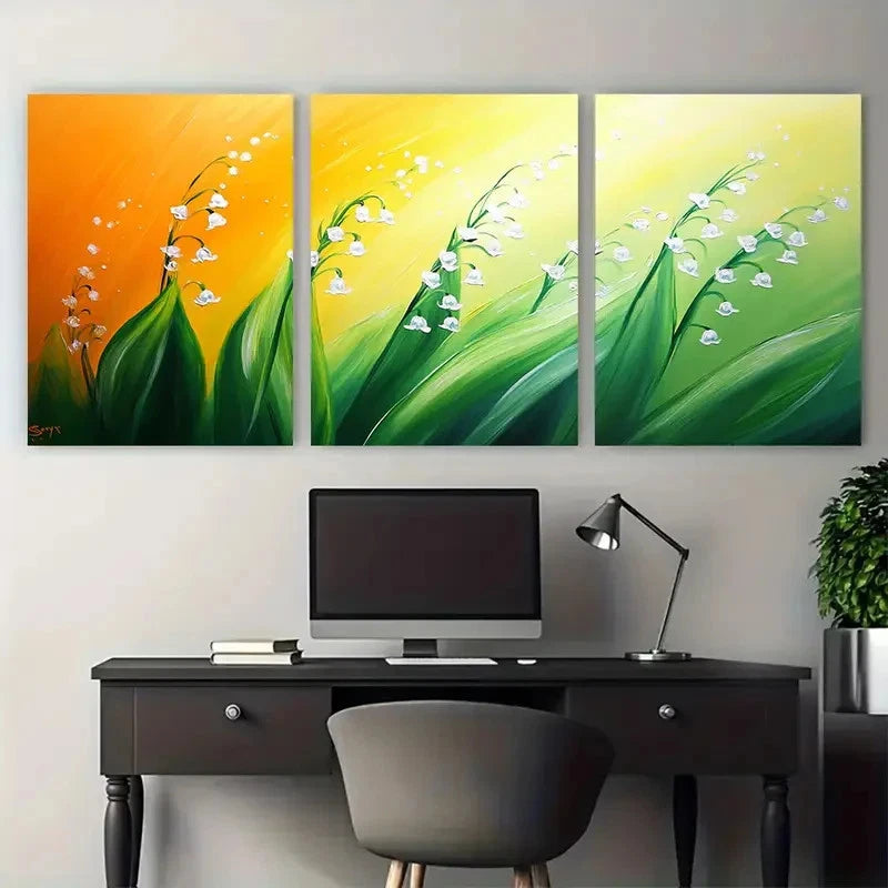 3pcs Vibrant Lilies Of The Valley Spring Flowers Metal Print Ready to Hang Art - Bella Home Decor