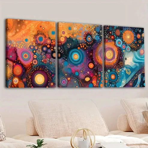 3pcs Bohemian Style Gold Blue & White Rose Red Wall Art Set Canvas Unframed - High Quality Print 100% Australian Made Wall Canvas - Bella Home Decor