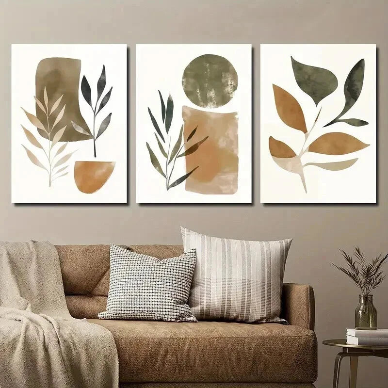 3pcs Abstract Leaf & Geometric Modern Perfect Wall Art Set Canvas Framed 50x70cm - High Quality Print 100% Australian Made Wall Canvas Ready to Hang - Bella Home Decor