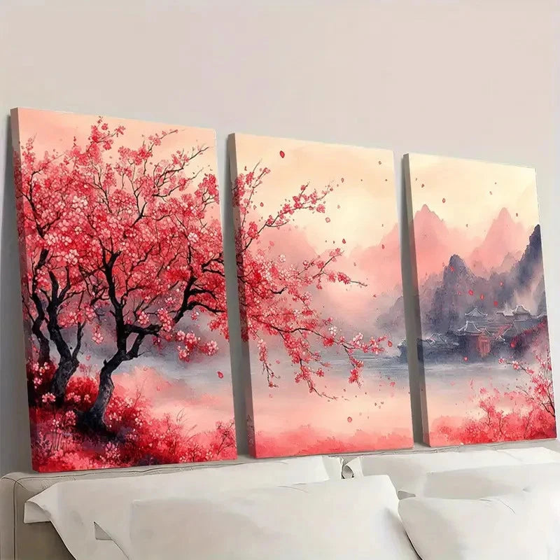3pcs Cherry Blossom Painting Sakura  PS   Wall Art Set Canvas Framed 40x60cm - High Quality Print 100% Australian Made Wall Canvas Ready to Hang - Bella Home Decor