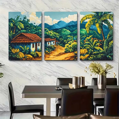 3pcs Brazilian Banana Farmers Painting Metal Print Ready to Hang Art - Bella Home Decor