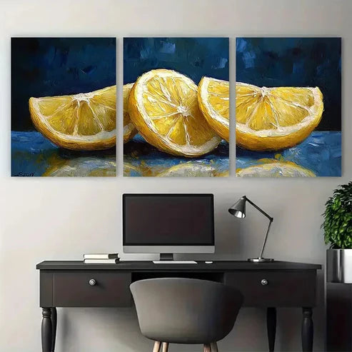 3pcs Vibrant Lemon Slices Citrus Illustration Wall Art Canvas Unframed - High Quality Print 100% Australian Made Wall Canvas