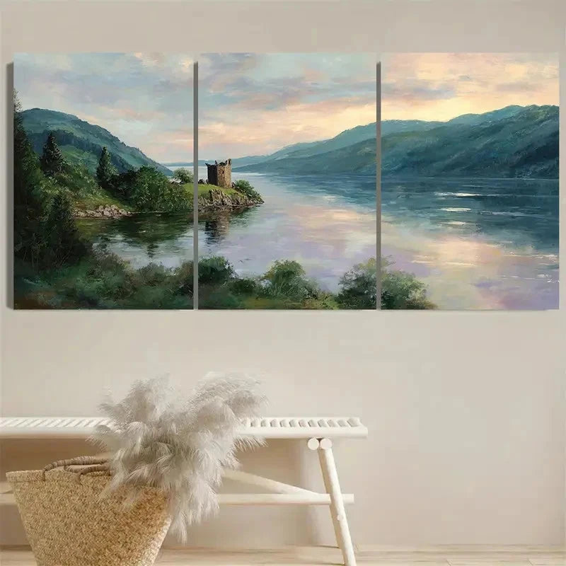 3pcs Scottish Highlands Landscape Wall Art Metal Print Ready to Hang Art