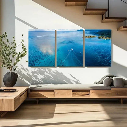 3pcs Sea Ocean Island Boat Modern Wall Art Set Canvas Framed 40x60cm - High Quality Print 100% Australian Made Wall Canvas Ready to Hang - Bella Home Decor