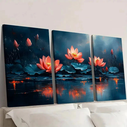 3pcs Vibrant Lotus Flower Canvas Art R Wall Art Set Canvas Framed 50x70cm - High Quality Print 100% Australian Made Wall Canvas Ready to Hang - Bella Home Decor