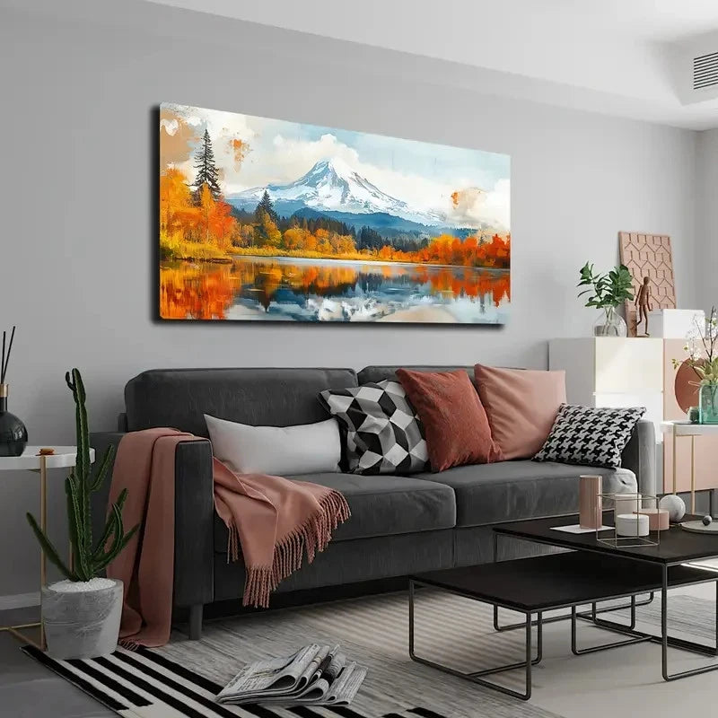 Mountain & Maple Forest Scene Wall Art canvas office home room framed 120x60cm