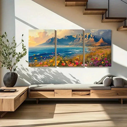 3pcs Mountain Landscape Vibrant Flowers Coastal Metal Print Ready to Hang Art - Bella Home Decor
