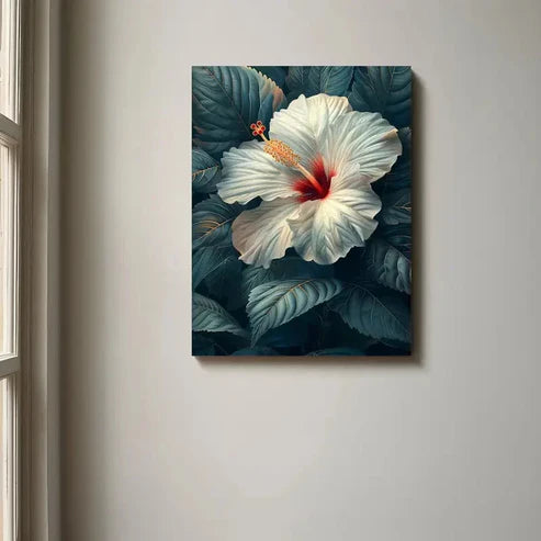 Beautiful Samoan Hibiscus Flower Elegant Red Painting 60x90cm Metal Print Ready to Hang
