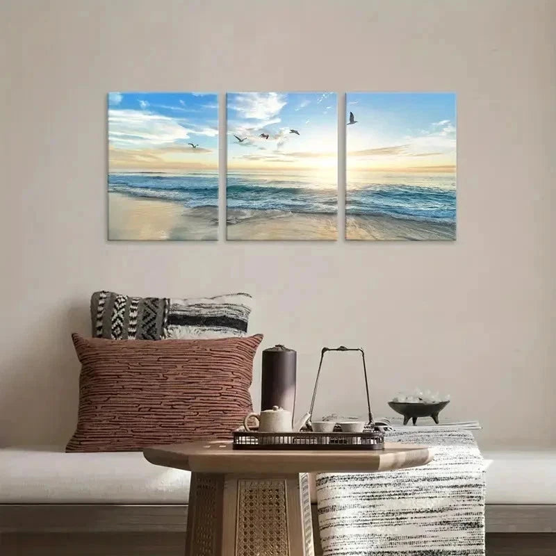 3pcs Beautiful sea , Vibrant Sunset Wall Art Set Canvas Framed 40x60cm - High Quality Print 100% Australian Made Wall Canvas Ready to Hang - Bella Home Decor