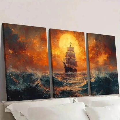 3pcs Vintage Seascape Art DT   Wall Art Set Canvas Framed 60x90cm - High Quality Print 100% Australian Made Wall Canvas Ready to Hang